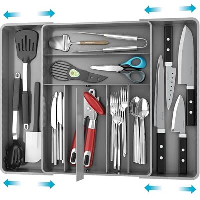 Simple Houseware Organiseur extensible pour tiroir de cuisine, gris Simple Houseware Organiseur extensible pour tiroir de cuisine, gris