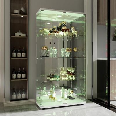 AONYAYBM Vitrine en verre debout Vitrine en verre avec éclairage LED 4 étages Armoire en verre avec 2 portes Armoire verrouillable Armoire en verre (blanc, 2 portes et 4 étages) AONYAYBM Vitrine en verre debout Vitrine en verre avec éclairage LED 4 étages Armoire en verre avec 2 portes Armoire verrouillable Armoire en verre (blanc, 2 portes et 4 étages)