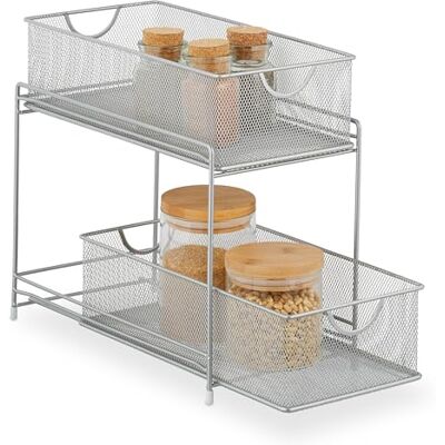 Relaxdays Cuisine, 2 paniers coulissants, étagère en métal, H x l x P : 32 x 19 x 35,5 cm, organiseur de salle de bain, argent, 2 x 19 x 35 cm Relaxdays Cuisine, 2 paniers coulissants, étagère en métal, H x l x P : 32 x 19 x 35,5 cm, organiseur de salle de bain, argent, 2 x 19 x 35 cm