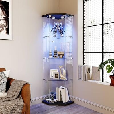 AONYAYBM Vitrine En Verre Debout Avec 4 Étagères Et 1 Porte Verrouillable, Armoire En Verre Avec Éclairage LED Personnalisable, Noir, 60 X 40 X 162 Cm AONYAYBM Vitrine En Verre Debout Avec 4 Étagères Et 1 Porte Verrouillable, Armoire En Verre Avec Éclairage LED Personnalisable, Noir, 60 X 40 X 162 Cm