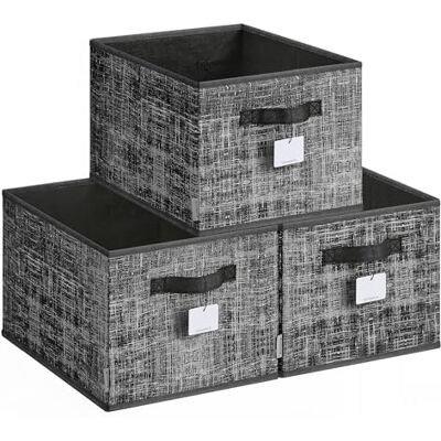 SONGMICS Lot de 3 boîtes de rangement pliables en tissu 40 x 30 x 24 cm Pour armoire, 2 poignées, étiquettes Pour chambre à coucher et salon Noir encre, ROB440B01 SONGMICS Lot de 3 boîtes de rangement pliables en tissu 40 x 30 x 24 cm Pour armoire, 2 poignées, étiquettes Pour chambre à coucher et salon Noir encre, ROB440B01