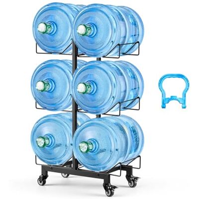 VEVOR Étagère pour bouteilles d'eau, support pour grandes bouteilles d'eau, 3 niveaux pour 6 bouteilles, compatible avec les carafes de 11 L et 19 L, avec roues avec frein, pliable pour bureau VEVOR Étagère pour bouteilles d'eau, support pour grandes bouteilles d'eau, 3 niveaux pour 6 bouteilles, compatible avec les carafes de 11 L et 19 L, avec roues avec frein, pliable pour bureau