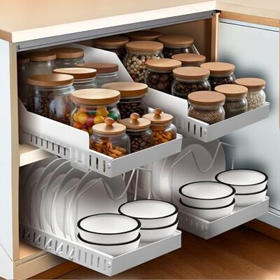 Simply Maison Tiroir coulissant cuisine x1- Profondeur XL 52cm Idéal caisson 60cm -100% Gain de place Antichute Extensible Range couvercle poele assiette- Adhésif Simply Maison Tiroir coulissant cuisine x1- Profondeur XL 52cm Idéal caisson 60cm -100% Gain de place Antichute Extensible Range couvercle poele assiette- Adhésif