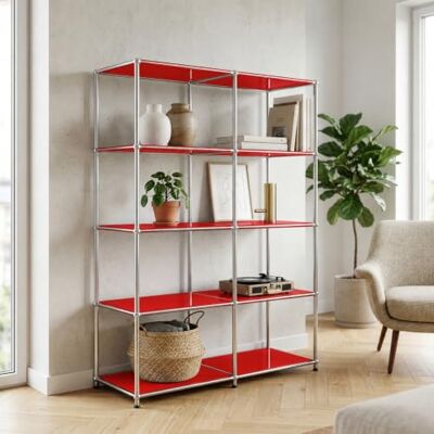 Floordirekt Étagère en métal Concept Epure MK-015 Rouge Étagère ouverte avec 5 étagères Peut être utilisée comme bibliothèque, étagère de salon ou séparateur de pièce Floordirekt Étagère en métal Concept Epure MK-015 Rouge Étagère ouverte avec 5 étagères Peut être utilisée comme bibliothèque, étagère de salon ou séparateur de pièce