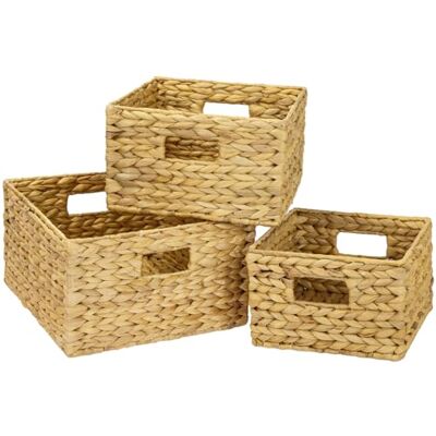 HMF Lot de 3 paniers de rangement tressés en jacinthe d'eau, carrés, 22 + 26 + 30 cm HMF Lot de 3 paniers de rangement tressés en jacinthe d'eau, carrés, 22 + 26 + 30 cm
