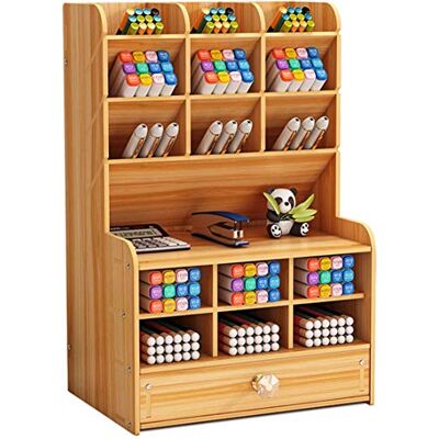 Vikmyer Organisateur de bureau en bois Boîte de support de stylo de papeterie de bureau multifonctionnelle pour rack de stockage de fournitures scolaires de bureau à domicile avec tiroir (Cerise-b16) Vikmyer Organisateur de bureau en bois Boîte de support de stylo de papeterie de bureau multifonctionnelle pour rack de stockage de fournitures scolaires de bureau à domicile avec tiroir (Cerise-b16)