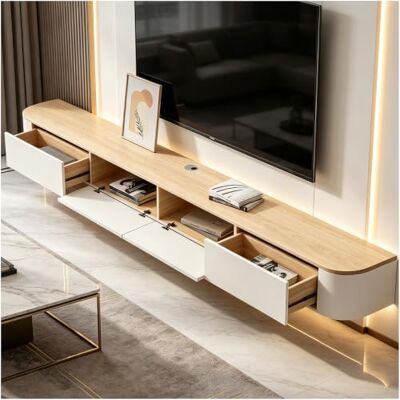 GMTstore OM Meuble TV couleur chêne et blanc,200cm Meuble Télé de Salon,avec 2 Tiroirs,1 Placards avec Portes,pour TV 75 Pouces,Armoire de Télévision sur Pied ou Suspendu,Convient pour Salon ou Chambre GMTstore OM Meuble TV couleur chêne et blanc,200cm Meuble Télé de Salon,avec 2 Tiroirs,1 Placards avec Portes,pour TV 75 Pouces,Armoire de Télévision sur Pied ou Suspendu,Convient pour Salon ou Chambre