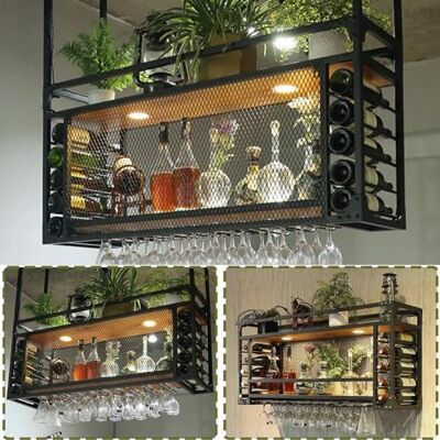 NGAMITSX Porte-verres à vin mural vintage en fer pour maison, restaurant, bars, vitrine de style simple, armoire de rangement pour bouteilles 130 x 30 x 50 cm NGAMITSX Porte-verres à vin mural vintage en fer pour maison, restaurant, bars, vitrine de style simple, armoire de rangement pour bouteilles 130 x 30 x 50 cm