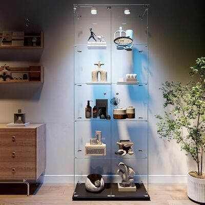 QMTXBYJ Vitrine en Verre avec éclairage LED, 187,3x77x39cm, Armoire de Collection Moderne en Verres à 5 Couches avec 2 Portes et Serrure, 5mm Verres trempé Transparent Armoir de Verres Debout pour Salon QMTXBYJ Vitrine en Verre avec éclairage LED, 187,3x77x39cm, Armoire de Collection Moderne en Verres à 5 Couches avec 2 Portes et Serrure, 5mm Verres trempé Transparent Armoir de Verres Debout pour Salon