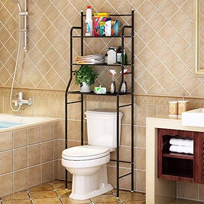 LANTUS Etagère de Salle de Bain, Meuble de Rangement au-Dessus des Toilettes WC avec 3 tablettes, Meuble Etagères de WC, Étagère de Rangement pour Salle de Bains avec 3 étagères (157*55*26cm (♥ noir)) LANTUS Etagère de Salle de Bain, Meuble de Rangement au-Dessus des Toilettes WC avec 3 tablettes, Meuble Etagères de WC, Étagère de Rangement pour Salle de Bains avec 3 étagères (157*55*26cm (♥ noir))