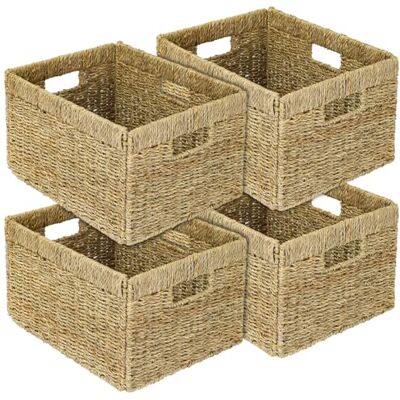 HMF Lot de 4 paniers de rangement tressés en jonc de mer Convient pour Billy 35 x 25 x 20 cm HMF Lot de 4 paniers de rangement tressés en jonc de mer Convient pour Billy 35 x 25 x 20 cm