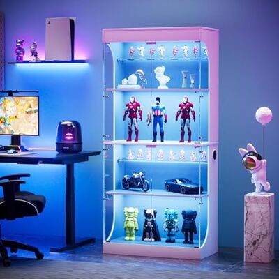 QMTXBYJ Vitrine en Verre avec Lumières LED,Meuble de Rangement avec Portes en Verre et Etagères Réglables,Armoire Vitrine pour Collection avec Capteur de Mouvement,Bibliothèque Verre pour Salon QMTXBYJ Vitrine en Verre avec Lumières LED,Meuble de Rangement avec Portes en Verre et Etagères Réglables,Armoire Vitrine pour Collection avec Capteur de Mouvement,Bibliothèque Verre pour Salon