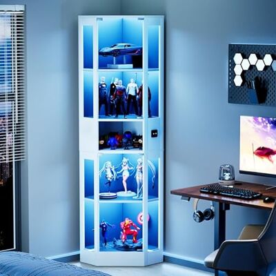 QMTXBYJ Vitrine d'angle en Verre avec Lumières LED, 165cm Armoire de Collection en Verres à 5 Couches avec Porte en Verre et Serrure, 5mm Verre trempé Transparent Armoir de Verres Debout pour Salon,Chambre QMTXBYJ Vitrine d'angle en Verre avec Lumières LED, 165cm Armoire de Collection en Verres à 5 Couches avec Porte en Verre et Serrure, 5mm Verre trempé Transparent Armoir de Verres Debout pour Salon,Chambre