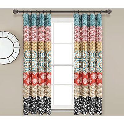 Lush Decor Paire de rideaux de fenêtre à rayures bohèmes, 132,1 cm x 160 cm (l x L), rideaux courts colorés, décoration maximaliste, pour la chambre, salon, salle à manger, turquoise et orange Lush Decor Paire de rideaux de fenêtre à rayures bohèmes, 132,1 cm x 160 cm (l x L), rideaux courts colorés, décoration maximaliste, pour la chambre, salon, salle à manger, turquoise et orange
