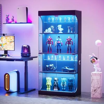 QMTXBYJ Vitrine en Verre avec Lumières LED,Meuble de Rangement avec Portes en Verre et Etagères Réglables,Armoire Vitrine pour Collection avec Capteur de Mouvement,Bibliothèque Verre pour Salon QMTXBYJ Vitrine en Verre avec Lumières LED,Meuble de Rangement avec Portes en Verre et Etagères Réglables,Armoire Vitrine pour Collection avec Capteur de Mouvement,Bibliothèque Verre pour Salon