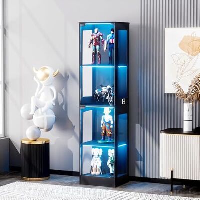 QMTXBYJ Vitrine en Verre avec Lumières LED,Meuble de Rangement avec Portes en Verre et Etagères Réglables,Armoire Vitrine pour Collection avec Capteur de Mouvement,Bibliothèque Verre pour Salon QMTXBYJ Vitrine en Verre avec Lumières LED,Meuble de Rangement avec Portes en Verre et Etagères Réglables,Armoire Vitrine pour Collection avec Capteur de Mouvement,Bibliothèque Verre pour Salon