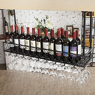 CVERTHAF Casier à vin en fer, porte-gobelet à l'envers, support à vin suspendu, armoire à vin, armoire suspendue au plafond, étagère de rangement de vin réglable en hauteur, B, 120 x 25 cm CVERTHAF Casier à vin en fer, porte-gobelet à l'envers, support à vin suspendu, armoire à vin, armoire suspendue au plafond, étagère de rangement de vin réglable en hauteur, B, 120 x 25 cm