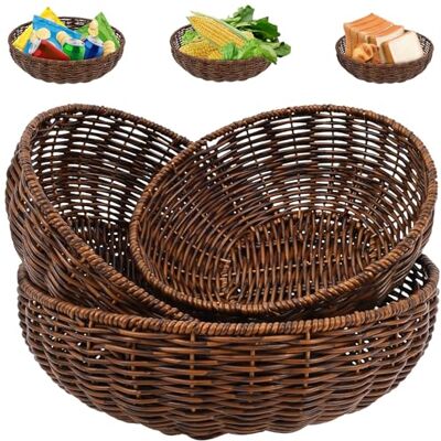 HuhWafee Lot de 3 corbeilles à fruits en rotin naturel Ronds tressés Paniers de rangement en polypropylène Empilables Porte-clés pour armoires de cuisine, étagères HuhWafee Lot de 3 corbeilles à fruits en rotin naturel Ronds tressés Paniers de rangement en polypropylène Empilables Porte-clés pour armoires de cuisine, étagères