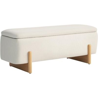 HOMCOM Banc de Rangement Bout de Lit Rembourré 111 x 44 x 44,5 cm Crème Tissu Effet Lin, Charnières de Sécurité, Pieds Stables Forme U en Bois d'Hévéa, Coffre de Rangement, Chambre, Entrée HOMCOM Banc de Rangement Bout de Lit Rembourré 111 x 44 x 44,5 cm Crème Tissu Effet Lin, Charnières de Sécurité, Pieds Stables Forme U en Bois d'Hévéa, Coffre de Rangement, Chambre, Entrée