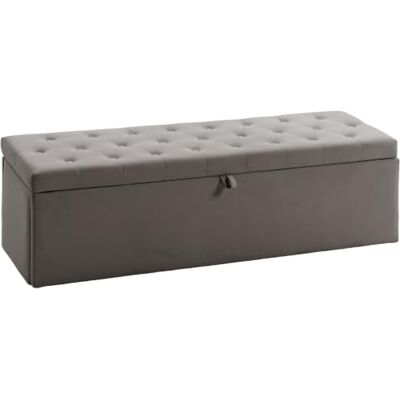 HOMCOM Banc de rangement velours rembourré pour chambre Gris Banc de pied de lit, rembourrage épais, capitonné, salon, couloir HOMCOM Banc de rangement velours rembourré pour chambre Gris Banc de pied de lit, rembourrage épais, capitonné, salon, couloir