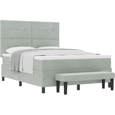 vidaXL Lit à ressorts avec tête de lit Gris clair 190 x 140 cm Velours Fini en velours tendance avec capitonnage, Matelas en mousse de qualité haut de gamme et surmatelas inclus, vidaXL Lit à ressorts avec tête de lit Gris clair 190 x 140 cm Velours Fini en velours tendance avec capitonnage, Matelas en mousse de qualité haut de gamme et surmatelas inclus,