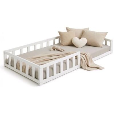 Homestyle4u 2523 Lit au sol Montessori pour enfant, avec protection anti-chute, sommier à lattes, 90 x 200 cm, blanc Homestyle4u 2523 Lit au sol Montessori pour enfant, avec protection anti-chute, sommier à lattes, 90 x 200 cm, blanc