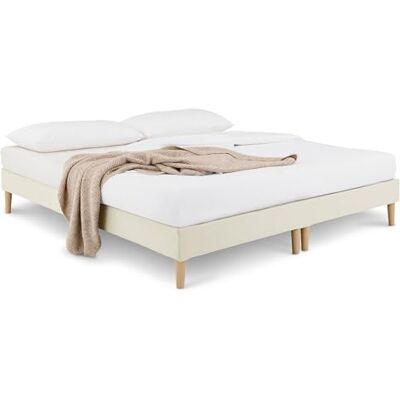 IDIMEX Sommier tapissier Rennes 180 x 200 cm Structure en Bois et revêtement en Tissu Blanc crème, Cadre de lit avec Pieds et sommier à Lattes déhoussable pour 2 Personnes IDIMEX Sommier tapissier Rennes 180 x 200 cm Structure en Bois et revêtement en Tissu Blanc crème, Cadre de lit avec Pieds et sommier à Lattes déhoussable pour 2 Personnes