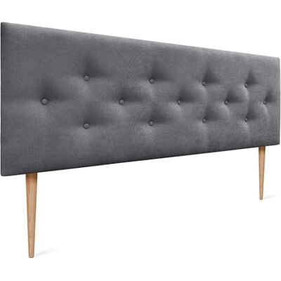 DHOME Tête de Lit en Similicuir ou Tissu ACUALINE avec 3 Rangées de Boutons Entrelacés et Pieds Tête de Lit Rembourrée Lit de Luxe (Tissu Gris Cendre, 145cm) DHOME Tête de Lit en Similicuir ou Tissu ACUALINE avec 3 Rangées de Boutons Entrelacés et Pieds Tête de Lit Rembourrée Lit de Luxe (Tissu Gris Cendre, 145cm)