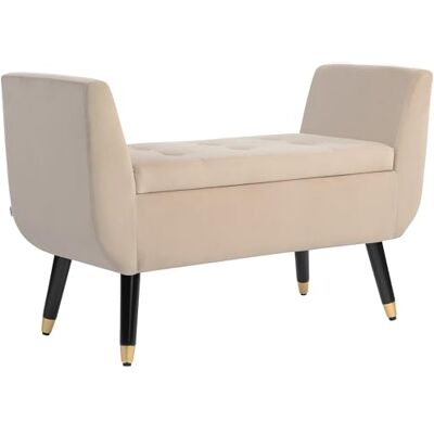 HOMCOM Banc de rangement avec accoudoirs aspect velours Coffre avec pieds en bois Pour salon, chambre à coucher, couloir 107 x 42 x 65 cm Beige HOMCOM Banc de rangement avec accoudoirs aspect velours Coffre avec pieds en bois Pour salon, chambre à coucher, couloir 107 x 42 x 65 cm Beige