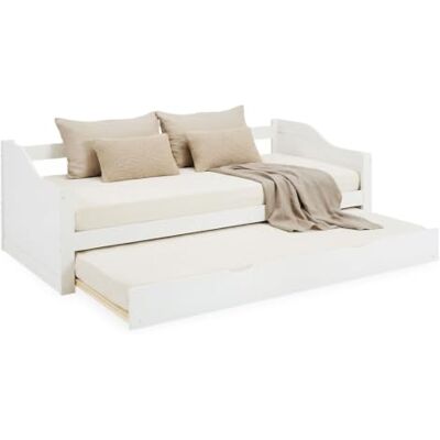 Homestyle4u Lit gigogne 90 x 200 cm avec tiroir, 2 matelas et sommier à lattes Homestyle4u Lit gigogne 90 x 200 cm avec tiroir, 2 matelas et sommier à lattes