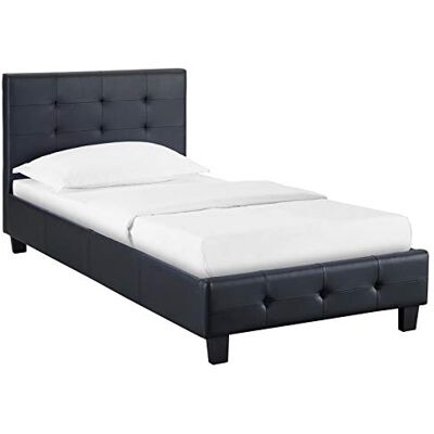 IDIMEX Lit Simple pour Adulte ou Enfant Reve Couchage 90 x 190 cm avec sommier 1 Place / 1 Personne, tête et Pied de lit capitonnés, revêtement synthétique Noir IDIMEX Lit Simple pour Adulte ou Enfant Reve Couchage 90 x 190 cm avec sommier 1 Place / 1 Personne, tête et Pied de lit capitonnés, revêtement synthétique Noir
