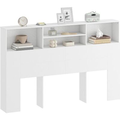 HOMCOM Tête de Lit sur Pied 160 x 20,2 x 108,2 cm, Blanc Avec Rangements, Accessoire de Lit Moderne, 4 Compartiments Ouverts, pour Chambre à Coucher HOMCOM Tête de Lit sur Pied 160 x 20,2 x 108,2 cm, Blanc Avec Rangements, Accessoire de Lit Moderne, 4 Compartiments Ouverts, pour Chambre à Coucher
