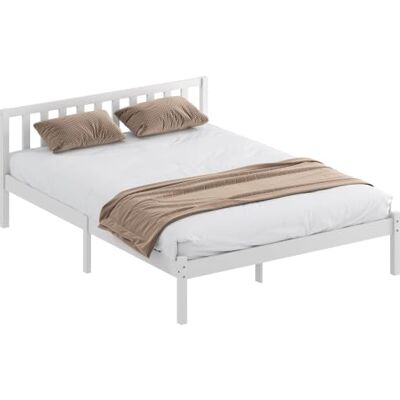 HOMCOM Cadre de Lit Bois Massif 140x190 cm Lit Simple Tête Intégrée Blanc Sommier à Lattes Solide, pour Enfants Adultes HOMCOM Cadre de Lit Bois Massif 140x190 cm Lit Simple Tête Intégrée Blanc Sommier à Lattes Solide, pour Enfants Adultes