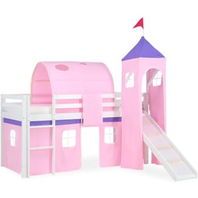Homestyle4u Lit mezzanine en pin naturel massif pour enfant avec motif rose, taille unique Homestyle4u Lit mezzanine en pin naturel massif pour enfant avec motif rose, taille unique