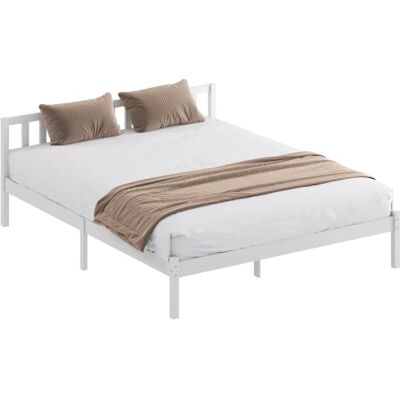 HOMCOM Cadre de Lit Bois Massif 160x200 cm Lit Simple Tête Intégrée Blanc Sommier à Lattes Solide, pour Enfants Adultes HOMCOM Cadre de Lit Bois Massif 160x200 cm Lit Simple Tête Intégrée Blanc Sommier à Lattes Solide, pour Enfants Adultes