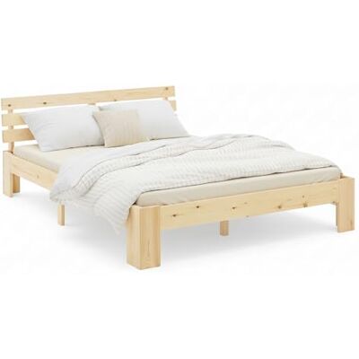 Homestyle4u 2192, Lit Double en Pin Massif 120x200 cm Naturel avec Sommier à Lattes Homestyle4u 2192, Lit Double en Pin Massif 120x200 cm Naturel avec Sommier à Lattes