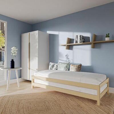 Terre de Nuit 2 Lits empilables 90x190 cm en Bois Massif, Naturel Terre de Nuit 2 Lits empilables 90x190 cm en Bois Massif, Naturel