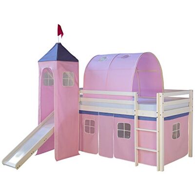 Homestyle4u Lit mezzanine en pin naturel massif pour enfant avec motif rose, taille unique Homestyle4u Lit mezzanine en pin naturel massif pour enfant avec motif rose, taille unique