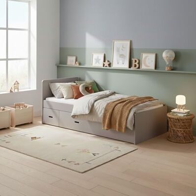 Terre de Nuit Lit tiroir avec Chevet en Bois Gris 90x190 LT14015 Terre de Nuit Lit tiroir avec Chevet en Bois Gris 90x190 LT14015