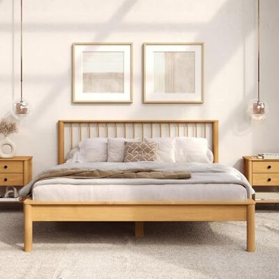 IDIMEX APOANA Lit double, en bois massif, 140 x 200 cm, chêne Avec tête de lit en bois de pin, 140 cm, avec sommier à lattes, moderne IDIMEX APOANA Lit double, en bois massif, 140 x 200 cm, chêne Avec tête de lit en bois de pin, 140 cm, avec sommier à lattes, moderne
