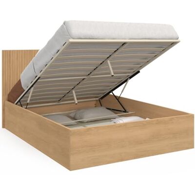 IDMarket Lit Coffre Double Seaside 140 x 190 cm Effet Lattes et Bois Avec tête de lit juliette et sommier IDMarket Lit Coffre Double Seaside 140 x 190 cm Effet Lattes et Bois Avec tête de lit juliette et sommier