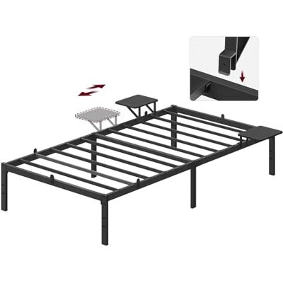 VASAGLE Cadre de Lit 90 x 200 avec Sommier Métal, Cadre en Métal avec Étagères de Rangement, Tête de Lit, pour Adolescents, Montage Facile, Noir Classique RMB092B01 VASAGLE Cadre de Lit 90 x 200 avec Sommier Métal, Cadre en Métal avec Étagères de Rangement, Tête de Lit, pour Adolescents, Montage Facile, Noir Classique RMB092B01
