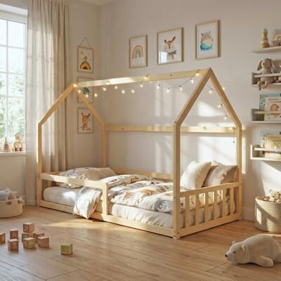 Weber Lit cabane Nemo 90x190 + 1 sommier + barrière/Naturel Weber Lit cabane Nemo 90x190 + 1 sommier + barrière/Naturel