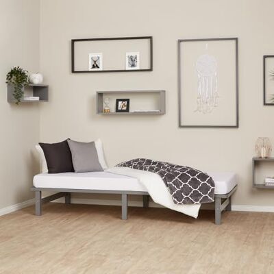 Homestyle4u Lit simple en bois de pin massif avec matelas 90 x 200 cm Gris Homestyle4u Lit simple en bois de pin massif avec matelas 90 x 200 cm Gris