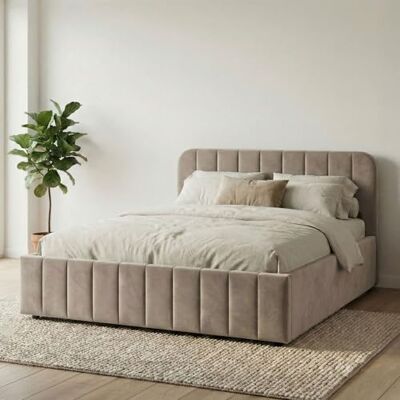 Terre de Nuit Lit Coffre 160x200 Velours Taupe avec tête de lit en Velours Taupe Terre de Nuit Lit Coffre 160x200 Velours Taupe avec tête de lit en Velours Taupe