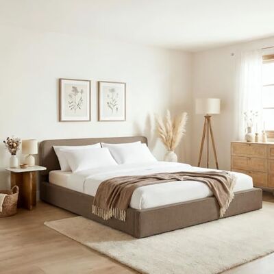 IDIMEX Lit Double LATINI rembourré 160x200, Tête de lit en Tissu Grège, Lit Queen Size 2 Personnes avec Sommier à Lattes Inclus, Tête Réglable en Hauteur, Design Moderne IDIMEX Lit Double LATINI rembourré 160x200, Tête de lit en Tissu Grège, Lit Queen Size 2 Personnes avec Sommier à Lattes Inclus, Tête Réglable en Hauteur, Design Moderne