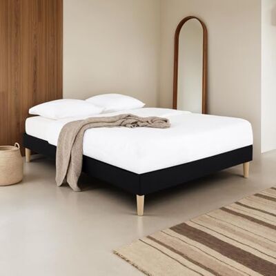 IDIMEX Sommier tapissier QUIMPER 140 x 190 cm Structure en Bois et revêtement en Tissu Noir, Cadre de lit avec Pieds et sommier à Lattes déhoussable pour 2 Personnes IDIMEX Sommier tapissier QUIMPER 140 x 190 cm Structure en Bois et revêtement en Tissu Noir, Cadre de lit avec Pieds et sommier à Lattes déhoussable pour 2 Personnes