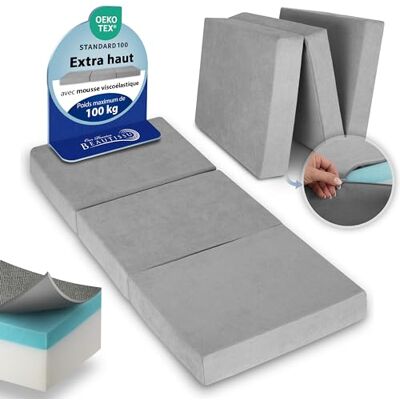 Beautissu Housse de Matelas Pliant de qualité supérieure Sac de Transport Extra épais de 14 cm Matelas en Mousse viscoélastique Dureté H3 Gris Beautissu Housse de Matelas Pliant de qualité supérieure Sac de Transport Extra épais de 14 cm Matelas en Mousse viscoélastique Dureté H3 Gris