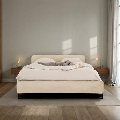 IDIMEX LAVORO Lit capitonné, simple, 140 x 200 cm, beige, avec sommier à lattes et revêtement en velours, cadre de lit avec tête de lit rembourrée, design moderne, cadre en bois robuste et pieds en IDIMEX LAVORO Lit capitonné, simple, 140 x 200 cm, beige, avec sommier à lattes et revêtement en velours, cadre de lit avec tête de lit rembourrée, design moderne, cadre en bois robuste et pieds en