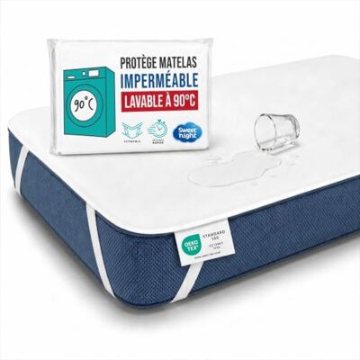 SWEET NIGHT Protège-Matelas Imperméable 90x190 cm Alèse Lavable en Machine 90°C 4 Coins Elastiques Certifié Oeko-Tex SWEET NIGHT Protège-Matelas Imperméable 90x190 cm Alèse Lavable en Machine 90°C 4 Coins Elastiques Certifié Oeko-Tex